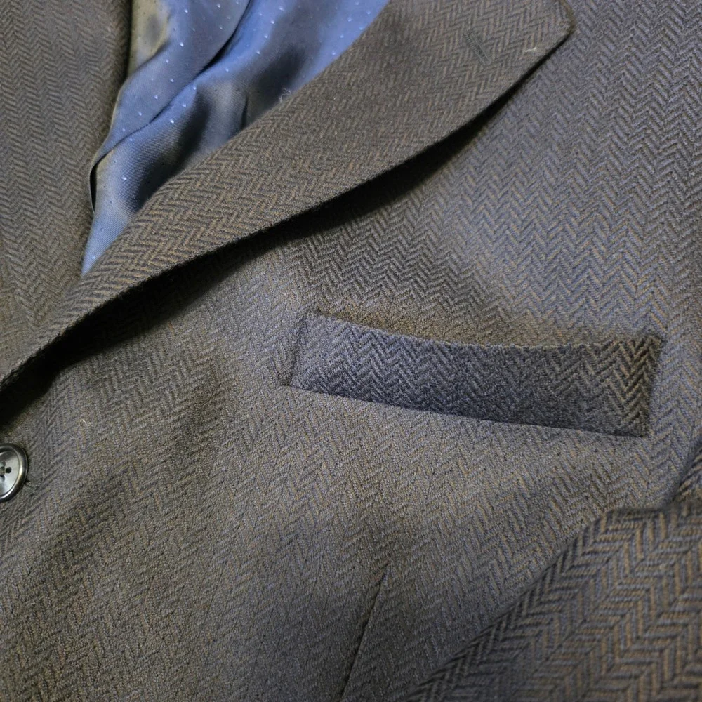 Calvin Klein Mens‎ Navy Blue Herringbone 100% Wool 3-Button Blazer Jacket Canada